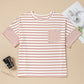 Pink Stripe Waffle Knit Pocketed Half Sleeve Plus Size T Shirt