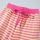Yellow Stripe Colorblock Trim Crew Neck Loose Tee Drawstring Elastic Waist 2pcs Pant Set
