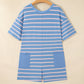 Sky Blue Stripe V Neck Short Sleeve Double Wear Loose Romper
