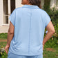Mist Blue Solid Color Polo Tee Elastic Waist Shorts Plus Size Outfit