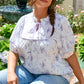 Purple Floral Trimmed Detail Split Neck Plus Size Top