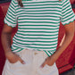 Black Stripe Scalloped Trim Round Neck T Shirt