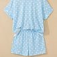 Green Polka Dot Print Color Block Trim Mock Neck Short Set