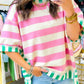 Yellow Stripe Exposed Seam Contrast Patchwork Oversized Top