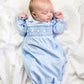 Smocked Baby Gown For Girl in Pale Blue Knit