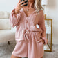 Gossamer Pink Cable Knit V Neck Cardigan Shorts Set