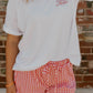 Red Gingham Plaid Tie Elastic Waist Lace Patchwork Hem Casual Shorts