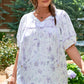 Purple Floral Trimmed Detail Split Neck Plus Size Top