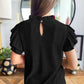 Rose Red Solid Color Textured Ruffle Trim Short Sleeve Blouse