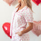 Pink Bowknot Printed Short Sleeve and Ruffled Shorts Pajama Set