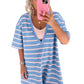 Sky Blue Stripe V Neck Short Sleeve Double Wear Loose Romper