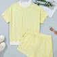 Green Polka Dot Print Color Block Trim Mock Neck Short Set