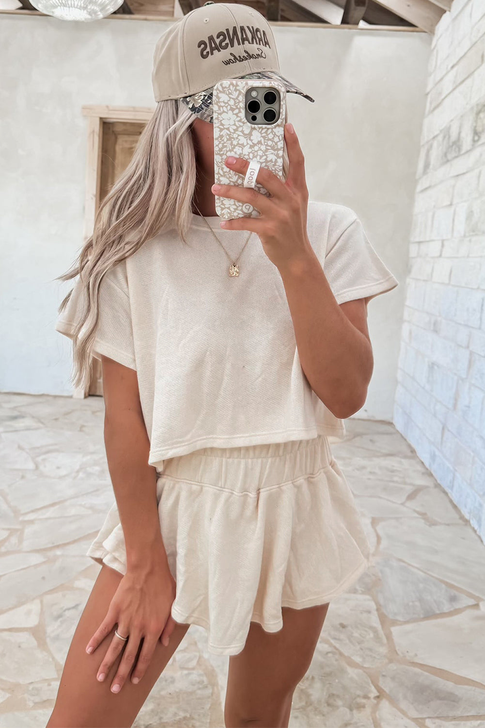Black 2pcs Cropped Tee and Ruffle High Waist Skort Set