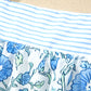Sky Blue Floral Striped Patchwork Knot Straps 2pcs Short Set