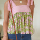 Green Floral Printed Knot Straps Babydoll Tank Top