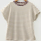 Khaki Stripe Leopard Patchwork Round Neck Loose T Shirt