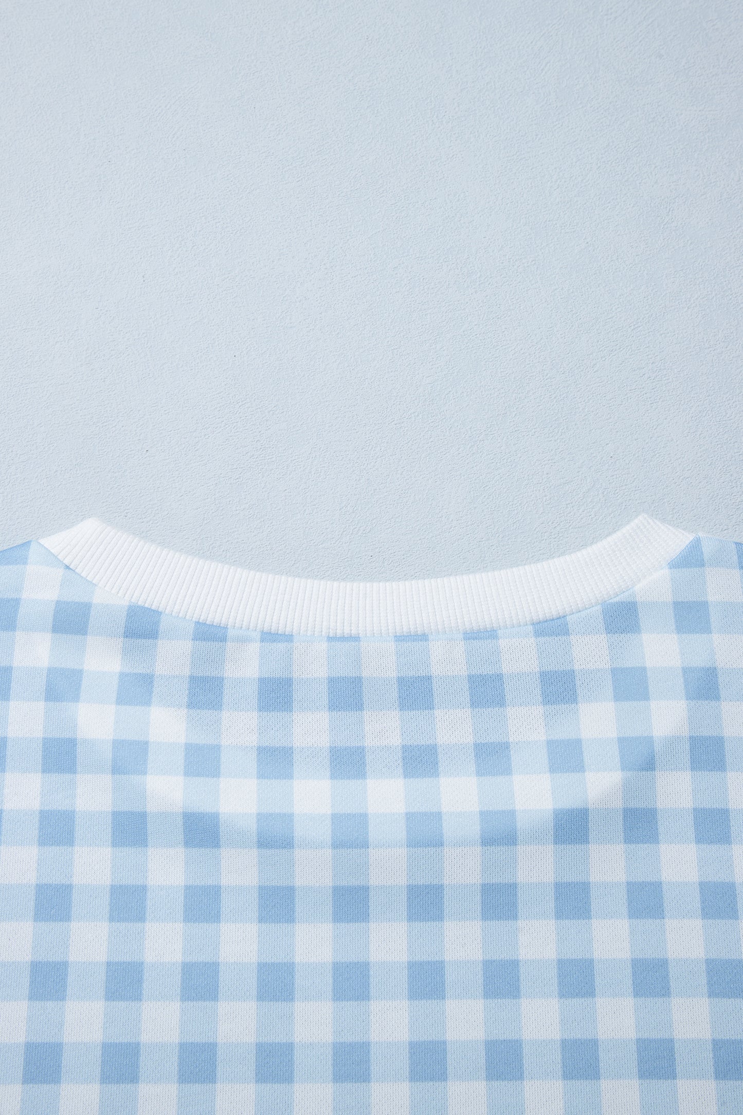 Light Blue Plaid Round Neck Long Sleeve Sweatshirt