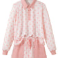 Pink Polka Dot Drop Shoulder Polo Loose Pullover Patch Pocket Casual Shorts Set