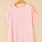Pink Metallic Gloss Short Batwing Sleeve Plus Size Top