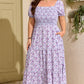 Purple Plus Size Floral Print Square Neck Smocked Maxi Dress
