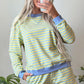 Pink Stripe Color Block Detail Long Sleeve Pullover Elastic Waist Pull On Shorts 2pcs Set