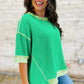Mint Green Loose Uneven Hem Twist Ribbed T Shirt