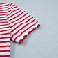 Red Stripe Scallop Trim Casual Top 2pcs Short Set