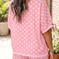 Green Polka Dot Oversized Top Drawstring Short Set