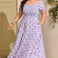 Purple Plus Size Floral Print Square Neck Smocked Maxi Dress
