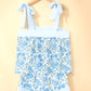 Sky Blue Floral Striped Patchwork Knot Straps 2pcs Short Set