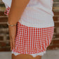 Red Gingham Plaid Tie Elastic Waist Lace Patchwork Hem Casual Shorts