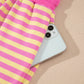 Rose Red Striped Long Sleeve Zip-Up Hoodie Drawstring Elastic Waist 2pcs Short Set