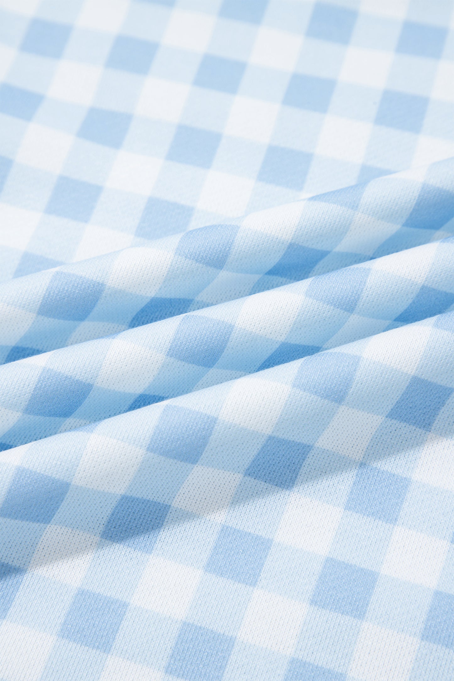 Light Blue Plaid Round Neck Long Sleeve Sweatshirt