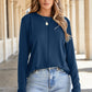 Navy Blue Solid Exposed Seam Crew Neck Long Sleeve Top