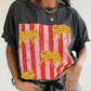 Dark Grey Cheetah Striped Print Retro Fashion Graphic Tee