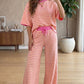 Yellow Stripe Colorblock Trim Crew Neck Loose Tee Drawstring Elastic Waist 2pcs Pant Set