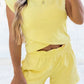 Mist Blue Solid Short Sleeve Elastic Waist Pocket Casual Two Piece Short Set