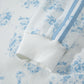 Sky Blue Floral Print Striped Detail Long Sleeve Top Ruffle Hem Shorts 2pcs Set
