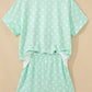 Green Polka Dot Print Color Block Trim Mock Neck Short Set