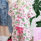 Pink Striped Strawberry Print Lapel Shirt Drawstring Shorts 2pcs Pajama Set