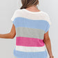 Pink Color Block Notch V Neck Sweater T Shirt