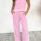 Sky Blue Colorblock Trim Cropped Tank Elastic Waist Shift Pants 2pcs Set