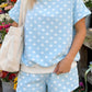 Green Polka Dot Print Color Block Trim Mock Neck Short Set