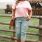Pink Metallic Gloss Short Batwing Sleeve Plus Size Top