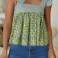 Green Floral Printed Knot Straps Babydoll Tank Top