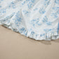 Sky Blue Floral Print Striped Detail Long Sleeve Top Ruffle Hem Shorts 2pcs Set