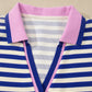 Dark Blue Striped Shift Dress Colorblock V Neck Short Sleeve Casual Summer