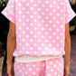 Green Polka Dot Print Color Block Trim Mock Neck Short Set