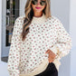 Beige Ribbed High Neck Patchwork Floral Print Baggy Pullover Sweatshirt