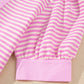 Pink Stripe Color Block Detail Split Neck Short Sleeve Blouse